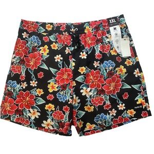 Hurley Quick Dry Swim Trunks Mens 2XL Black Tropical Floral Bright Bold Colorful